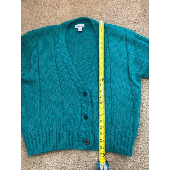 Vintage Gallagher Women's Teal Mohair Blend Cozy Cable Knit Button-Up Cardigan M - Picture 10 of 10